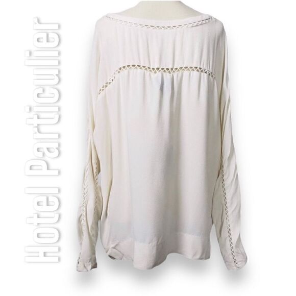 Hotel Particulier White Ivory Lattice Trimmed Long Sleeve Blouse, Women’s Large - Picture 14 of 14